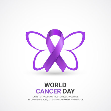 World Cancer Day. Vector illustration. Purple ribbon on white background.のイラスト素材
