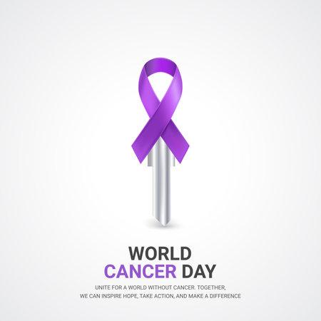 World Cancer Day Vector Design Template. Purple Ribbon on White Background.のイラスト素材
