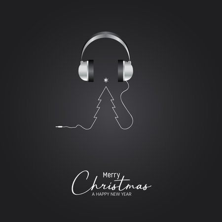 Merry Christmas and Happy New Year background with headphones. Vector illustration.のイラスト素材
