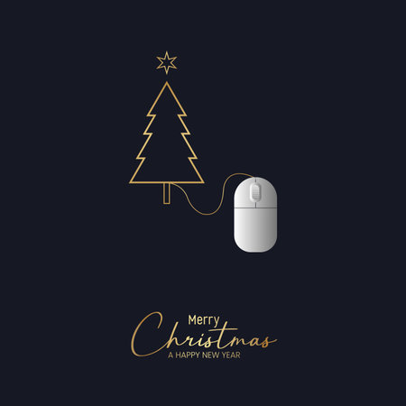 Merry Christmas and Happy New Year greeting card with computer mouse. Vector illustration.のイラスト素材