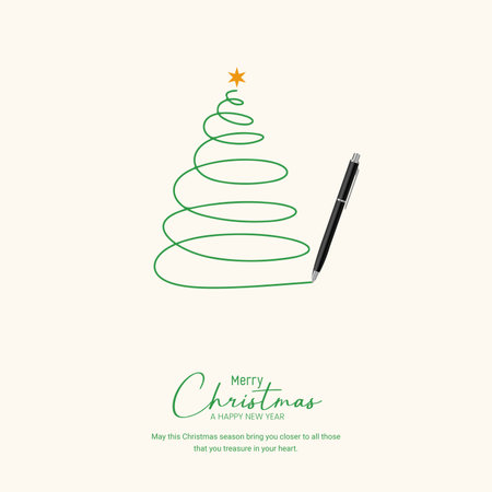 Merry Christmas and Happy New Year greeting card with pen. Vector illustrationのイラスト素材