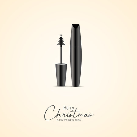 Mascara with christmas tree on a beige background.のイラスト素材