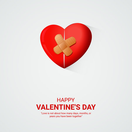 Happy Valentines Day. Heart with adhesive bandage. Vector illustrationのイラスト素材