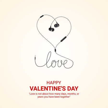 Happy Valentines Day greeting card with headphones. Vector Illustration.のイラスト素材