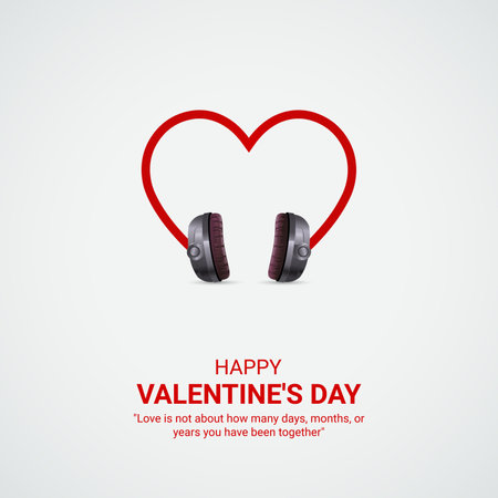 Valentine's day greeting card with headphones. Vector illustration.のイラスト素材