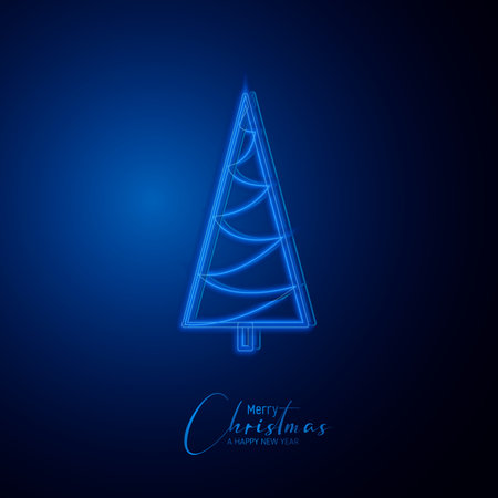 Abstract neon Christmas tree on a dark blue background, vector illustration.のイラスト素材
