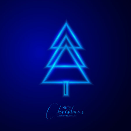 Neon christmas tree on blue background. Vector illustration. Eps 10のイラスト素材