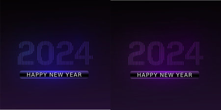 Happy New Year 2021. Glowing neon numbers on dark background. Vector illustrationのイラスト素材