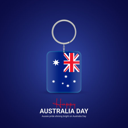 Australia Day. Keychain with Australian flag on blue background. Vector illustration.のイラスト素材