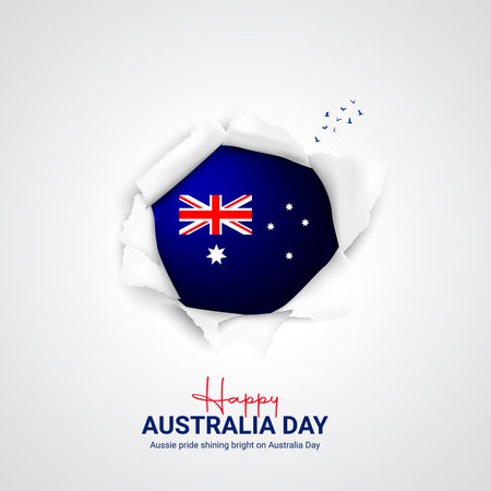 Illustration of elements of Australia Day Background. Australian Flag in hole ripped paper.のイラスト素材