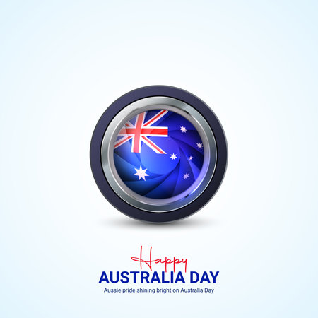 Australia Day greeting card with Australian flag in round button. Vector illustration.のイラスト素材