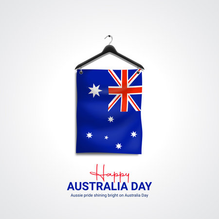 Australia Day greeting card with hanging flag of Australia. Vector illustration.のイラスト素材
