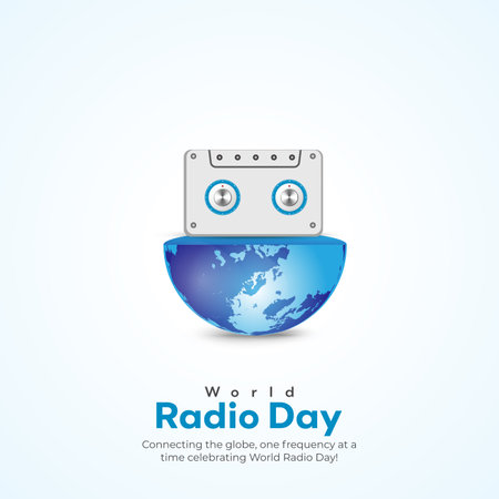 Vector illustration of a background for World Radio Day in September 22.のイラスト素材