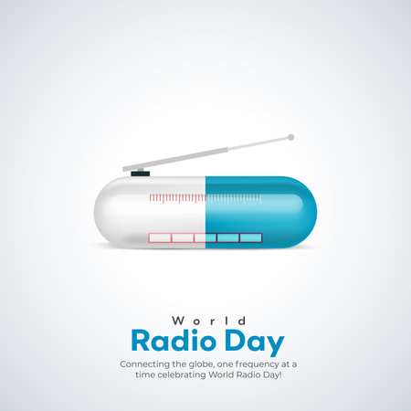Vector illustration of a background for World Radio Day. April 22.のイラスト素材