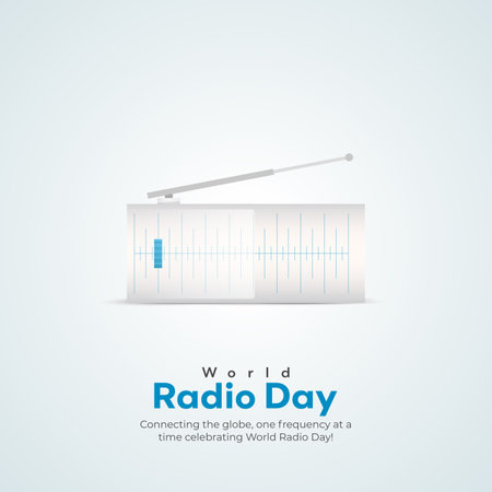 Vector illustration of a background for World Radio Day with radio and signal.のイラスト素材