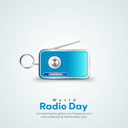 Vector illustration of a background for Radio Day with a blue radio.のイラスト素材