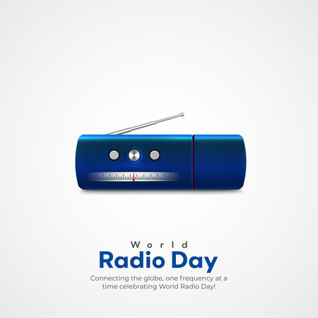Vector illustration of a background for Radio Day with blue radio receiver.のイラスト素材