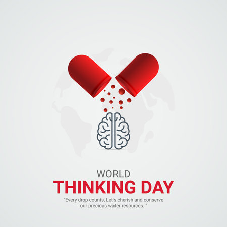 World Thinking Day. World Thinking Day creative ads design Feb 22 . social media poster, vector, 3D illustration.のイラスト素材
