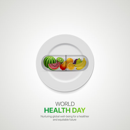 world health day. world health day creative ads design April 7. social media poster, vector, 3D illustration.のイラスト素材
