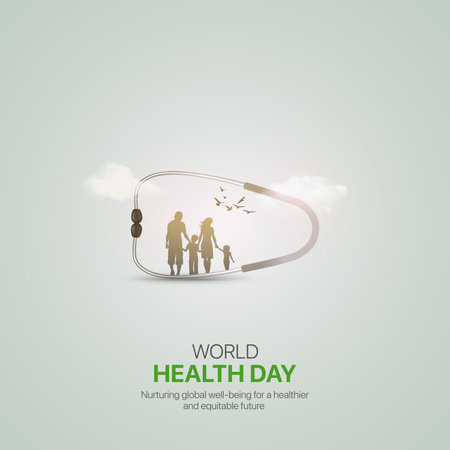 world health day. world health day creative ads design April 7. social media poster, vector, 3D illustration.のイラスト素材