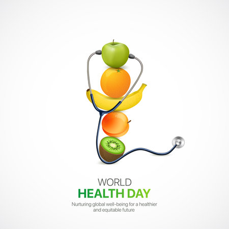 world health day. world health day creative ads design April 7. social media poster, vector, 3D illustration.のイラスト素材