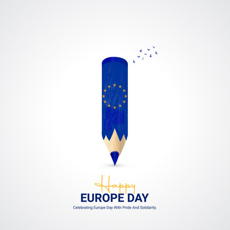 Happy Europe Day creative ads design. May 9 Europe Day social media poster vector 3D illustration.のイラスト素材