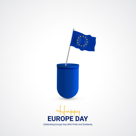 Happy Europe Day creative ads design. May 9 Europe Day social media poster vector 3D illustration.のイラスト素材