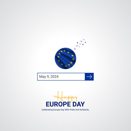 Happy Europe Day creative ads design. May 9 Europe Day social media poster vector 3D illustration.のイラスト素材