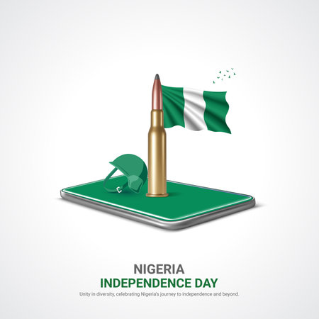nigeria independence day. nigeria independence day creative ads design. social media post, vector, 3D illustration.のイラスト素材