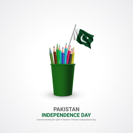 pakistan independence day. pakistan independence day creative ads design. post, vector, 3D illustration.のイラスト素材