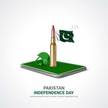pakistan independence day. pakistan independence day creative ads design. post, vector, 3D illustration.のイラスト素材