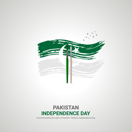 pakistan independence day. pakistan independence day creative ads design. post, vector, 3D illustration.のイラスト素材