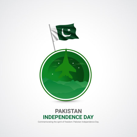 pakistan independence day. pakistan independence day creative ads design. post, vector, 3D illustration.のイラスト素材