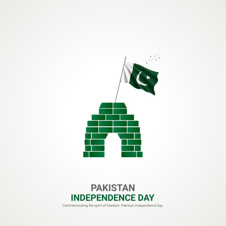 pakistan independence day. pakistan independence day creative ads design. post, vector, 3D illustration.のイラスト素材