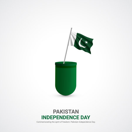pakistan independence day. pakistan independence day creative ads design. post, vector, 3D illustration.のイラスト素材
