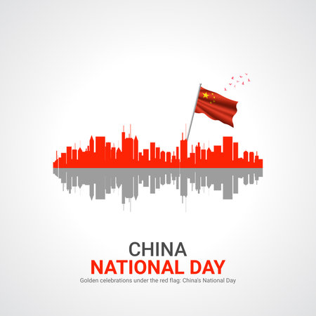 china national day. china national day creative ads design 1 Oct . vector, 3D illustration.のイラスト素材