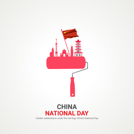 china national day. china national day creative ads design 1 Oct . vector, 3D illustration.のイラスト素材