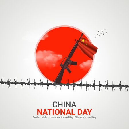 china national day. china national day creative ads design 1 Oct . vector, 3D illustration.のイラスト素材