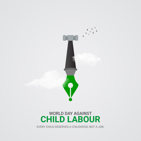 Child labour creative ads. World day against Child labour design 12 June. vector, 3D illustration.のイラスト素材