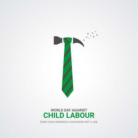 Child labour creative ads. World day against Child labour design 12 June. vector, 3D illustration.のイラスト素材