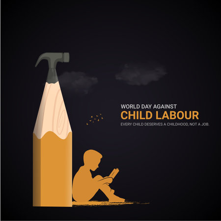 Child labour creative ads. World day against Child labour design 12 June. vector, 3D illustration.のイラスト素材
