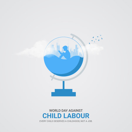 Child labour creative ads. World day against Child labour design 12 June. vector, 3D illustration.のイラスト素材