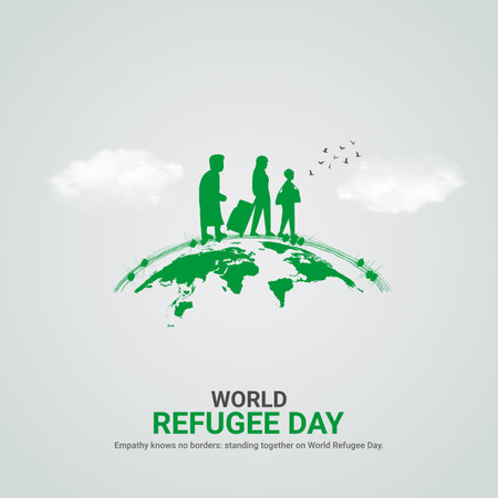 international refugee day creative ads. international refugee day design. june 20. vector, art, illustration, 3dのイラスト素材