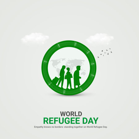 international refugee day creative ads. international refugee day design. june 20. vector, art, illustration, 3dのイラスト素材