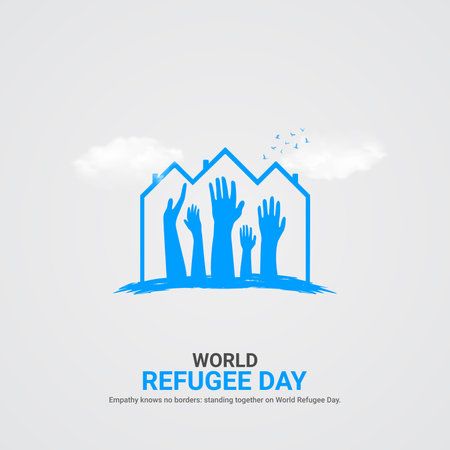 international refugee day creative ads. international refugee day design. june 20. vector, art, illustration, 3dのイラスト素材