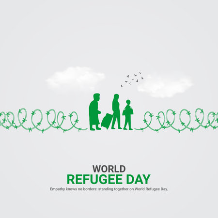 international refugee day creative ads. international refugee day design. june 20. vector, art, illustration, 3dのイラスト素材