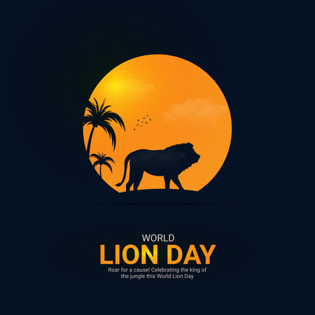 creative Lion Day ads design. Creative World Lion Day, August 10, vector, 3d illustrationのイラスト素材