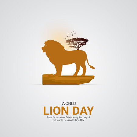 creative Lion Day ads design. Creative World Lion Day, August 10, vector, 3d illustrationのイラスト素材