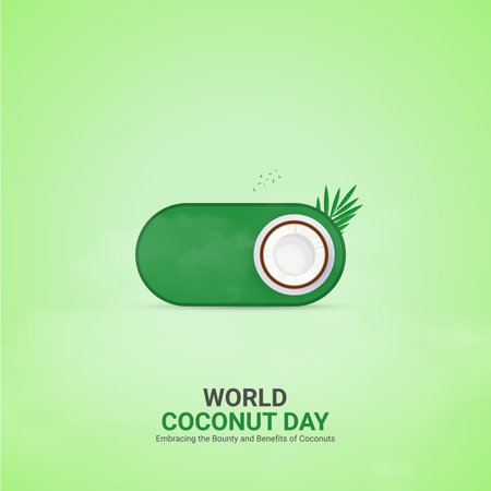 Creative Coconut Day ads design. World Coconut Day, Celebrated in United States in September 2st, vector, 3d illustrationのイラスト素材