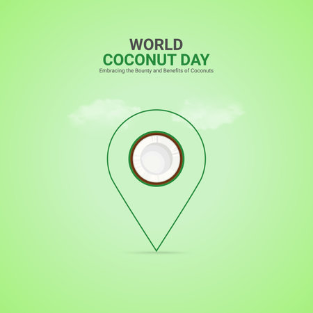 Creative Coconut Day ads design. World Coconut Day, Celebrated in United States in September 2st, vector, 3d illustrationのイラスト素材
